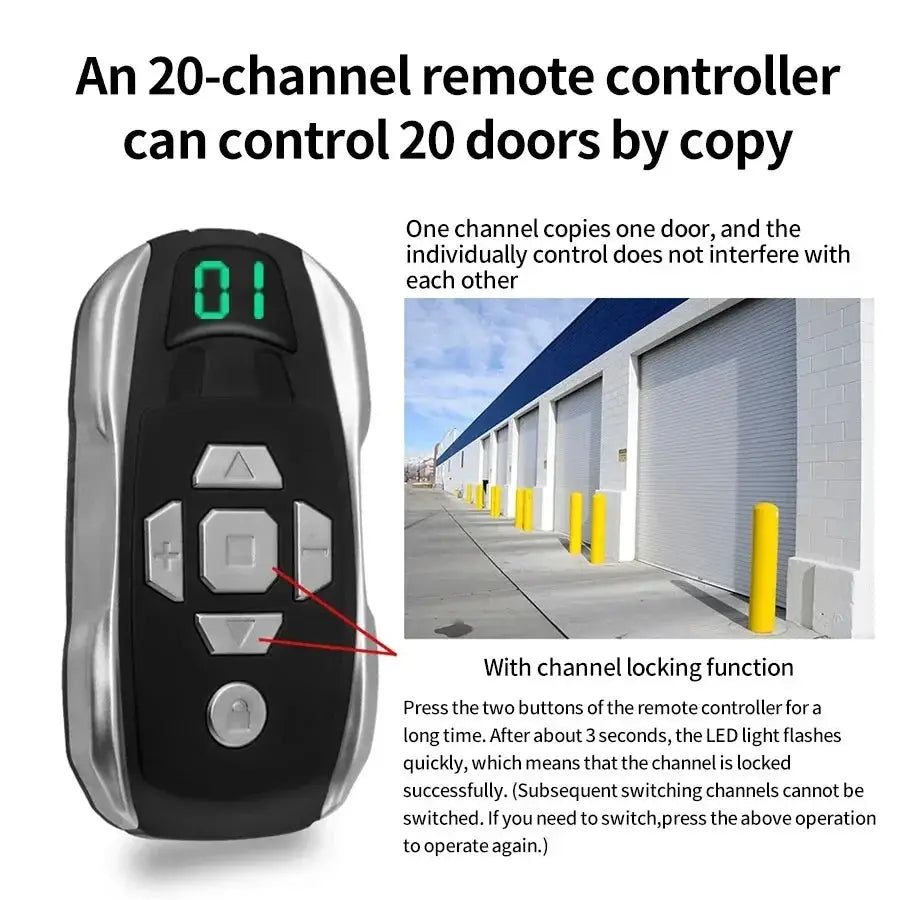 Simples Market 20-channel black rechargeable garage door remote controller with multi-frequency 300–915MHz