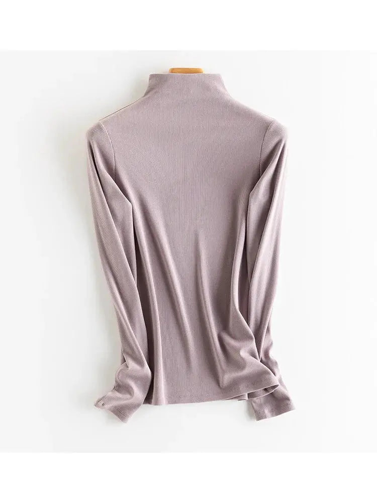 SuyaDream Women Silk Viscose Thermal Base Layer Top With Turtleneck For Warmth And Style