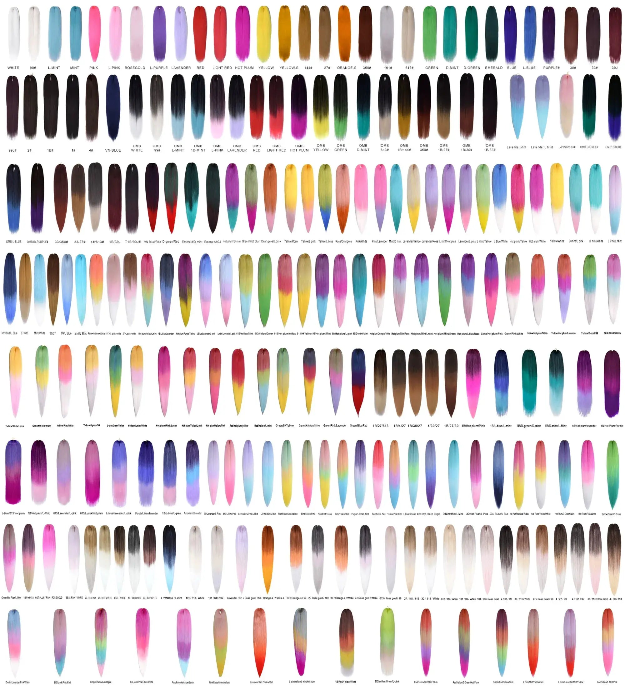 Miss Rola synthetic Kanekalon jumbo braid color assortment swatches, 30-inch pre-stretched hair by Simples Market