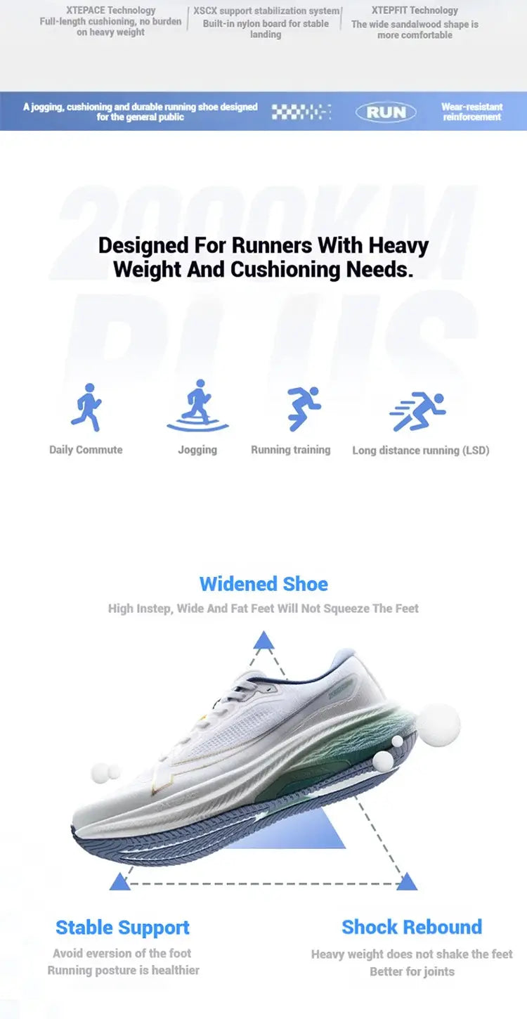 Xtep 2000km Plus running shoes, white and blue lightweight anti-slip men's sneakers