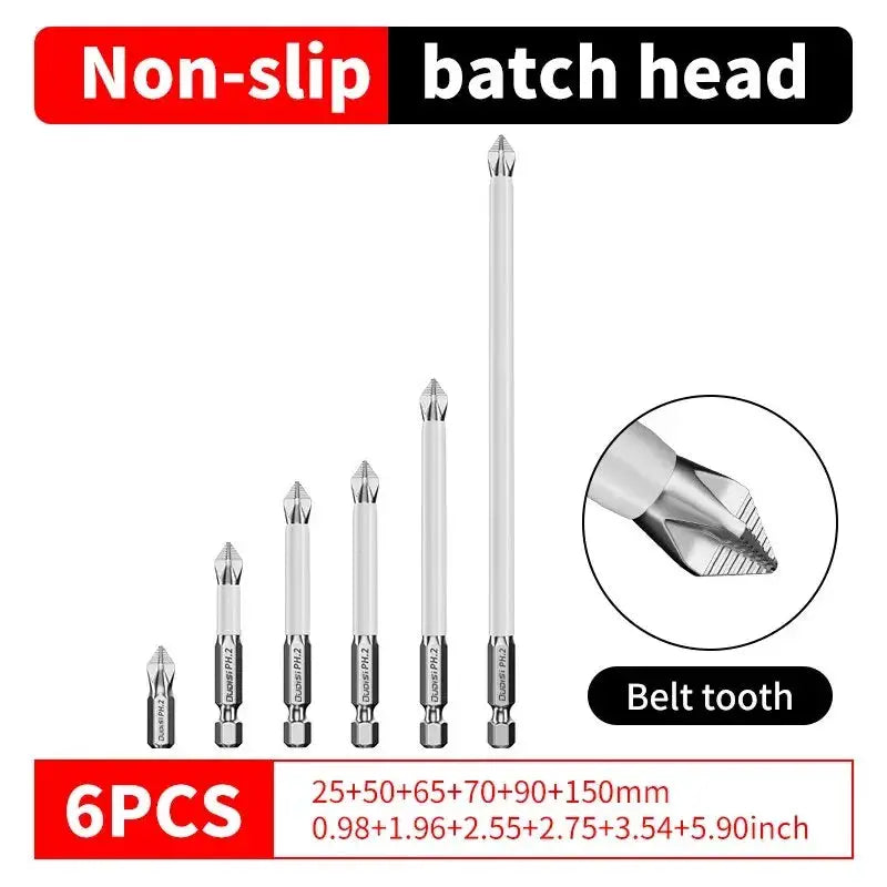 6 Piece Non Slip Magnetic Cross Head Screwdriver Bit Set for Household Electric Screwdrivers High Hardness S2 Alloy