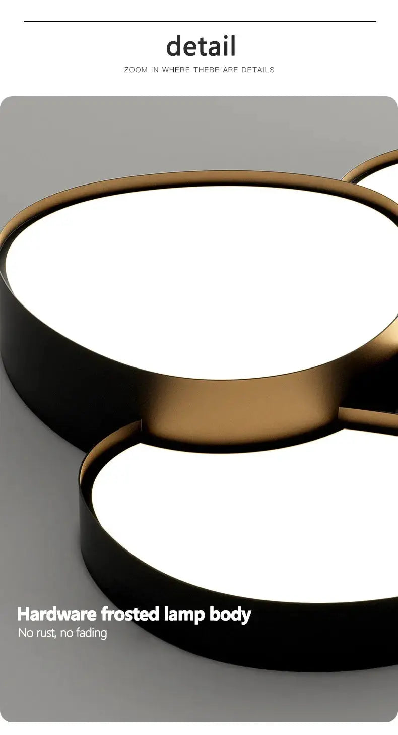 LED ceiling lamp with remote by Simples Market, black and gold with frosted diffuser