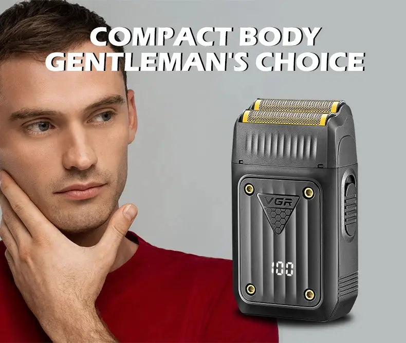 VGR 363 electric shaver and beard trimmer in dark gray with yellow foil, Simples Market brand