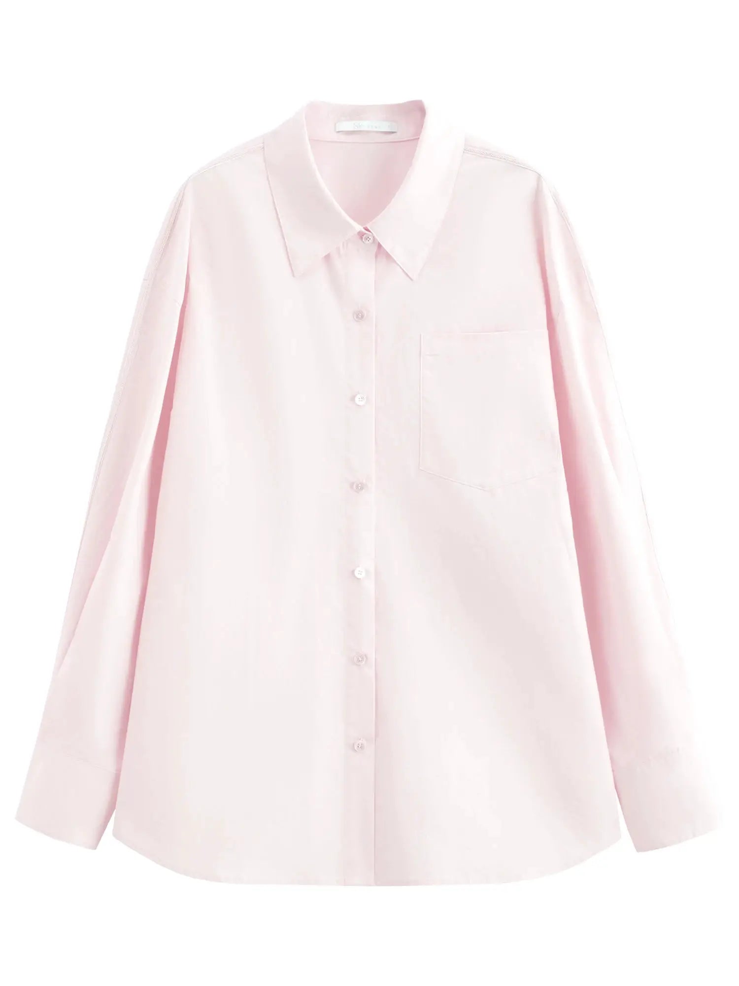 FSLE Premium Series women's pink cotton shirt, oversized long-sleeve blouse with front pocket