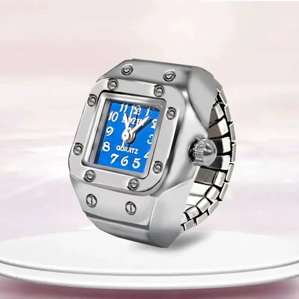 RetroPulse Heart Ring Watch With Adjustable Elastic Strap For Finger Sizes And Vintage Punk Roman Quartz Movement