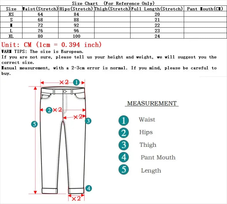 Denim shorts for women by Simples Market in deep blue; elastic waist, slim fit, includes size chart and measurements.