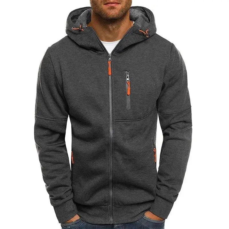 Mens Hooded Zip Front Sweatshirt Long Sleeve Slim Fit Casual Jacket Sportswear Everyday Wear