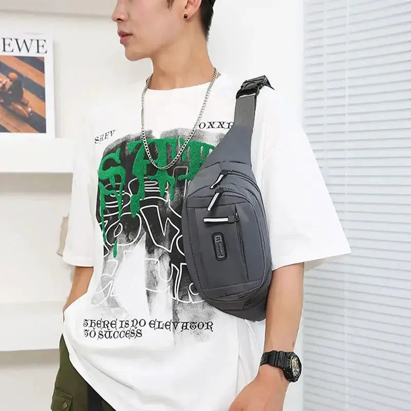 Simples Market men canvas waistpack crossbody fanny bag, gray ultra-thin anti-theft mobile bag
