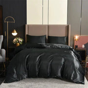 Satin duvet cover set, 3pc, queen size, black bedding