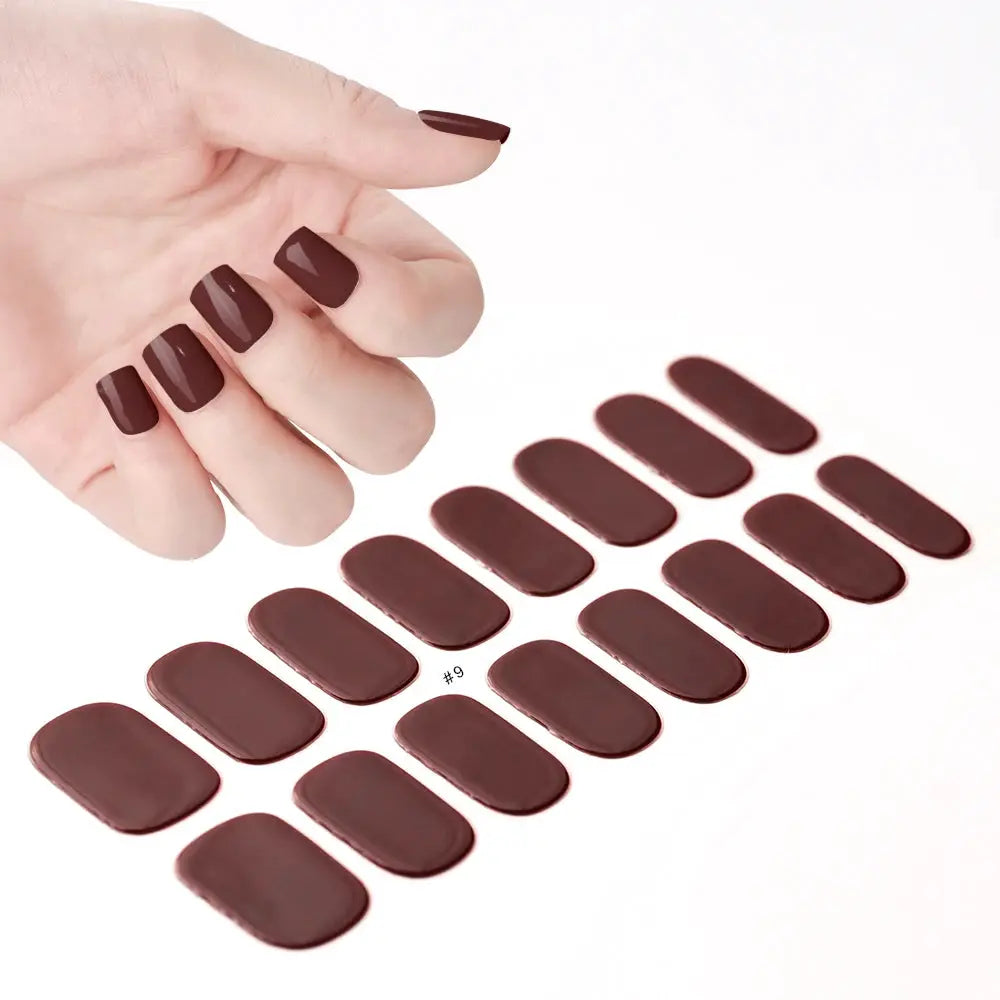 Nail stickers set by Simples Market: 16Tips French Black Semi-Cured burgundy full-cover gel decals