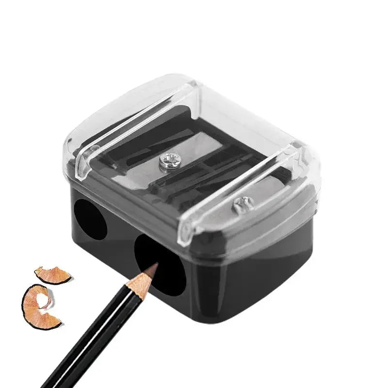 Simples Market double-hole pencil sharpener with clear lid for lipstick, eyebrow, and eyeliner pencils