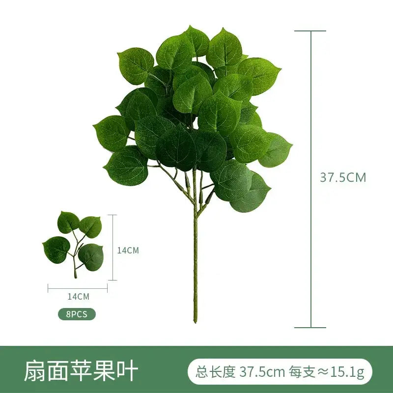 Artificial eucalyptus plant, 37.5cm tall, 8-piece green leaf bouquet for wedding or home decor.