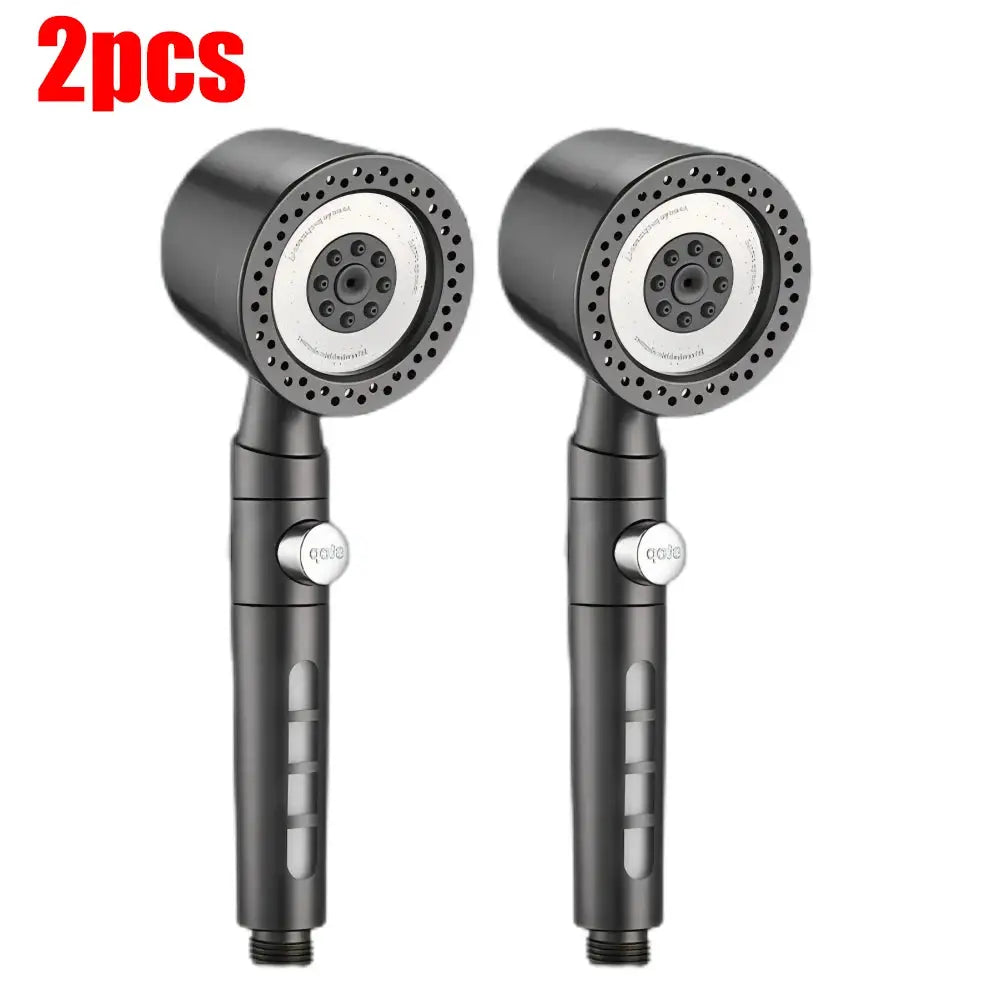 2pcs black handheld shower heads with high-pressure spray, 5 modes, portable rain shower set