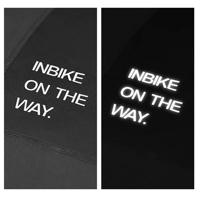 INBIKE men's MTB cycling bib shorts, black fabric with INBIKE branding and reflective logo panel.