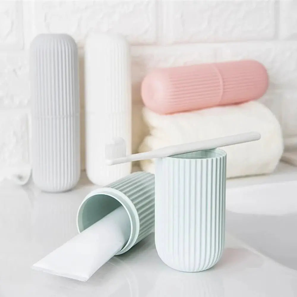 JetSet Travel Toothbrush Box Portable Hygienic Organizer With Brushing Cup And Toothpaste Storage