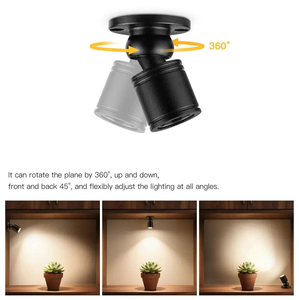 Simples Market dual-head surface-mounted USB LED spot light, rotatable 360° ceiling lamp for cabinets