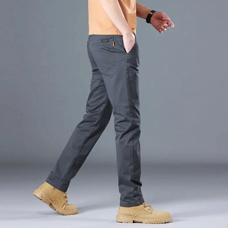 Simples Market men's pure cotton casual pants, grey slim straight