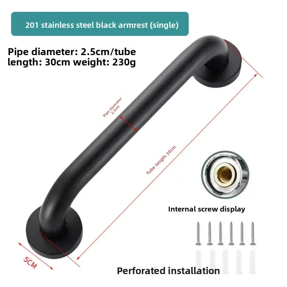 Anti-slip shower safety grab bar, 30cm black stainless steel wall-mounted handrail with screws