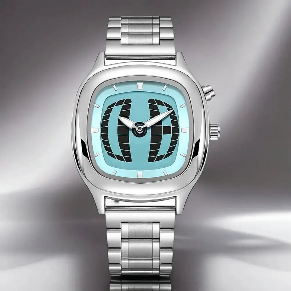 Men's stainless steel dual-display waterproof quartz wristwatch with turquoise dial