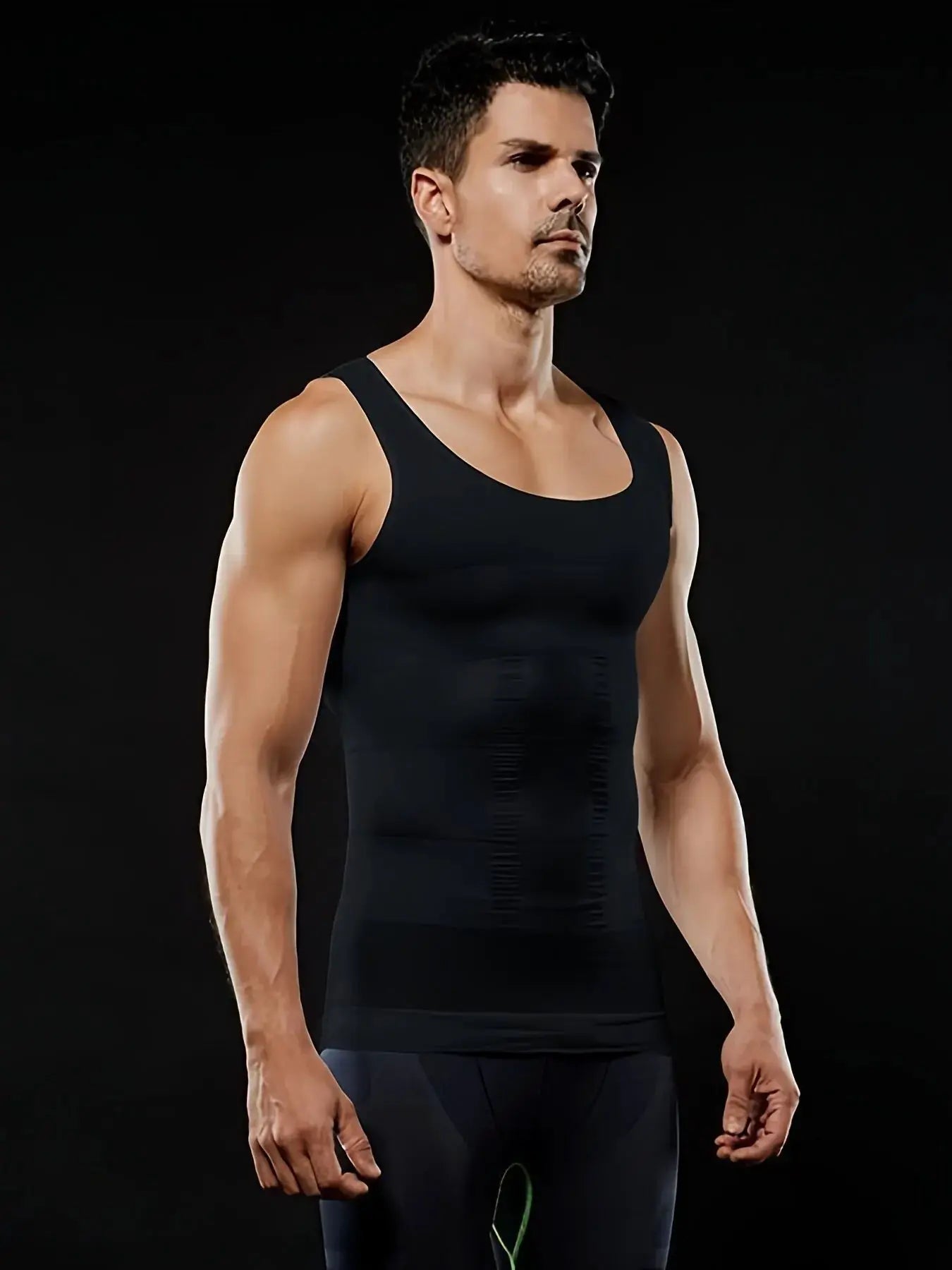 Simples Market men's compression body shaper tank top black sleeveless slimming vest with front panel shaping