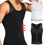 Men's Simples Market body shaper compression vest with waist cincher; three color variants: black, white, black mesh