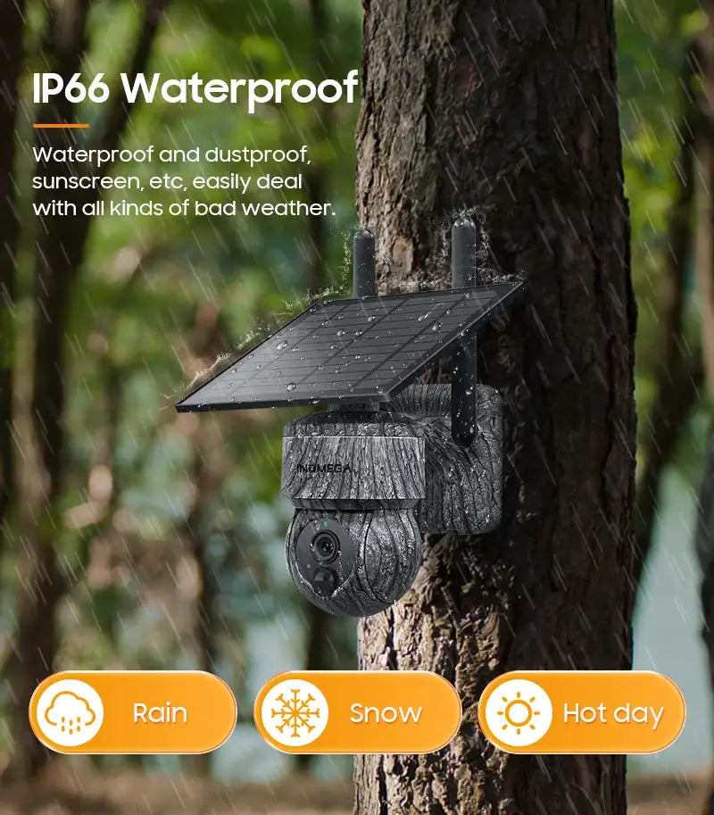 INQMEGA solar security camera with PTZ, 5MP/4MP, WiFi, solar panel, two-way audio — Simples Market
