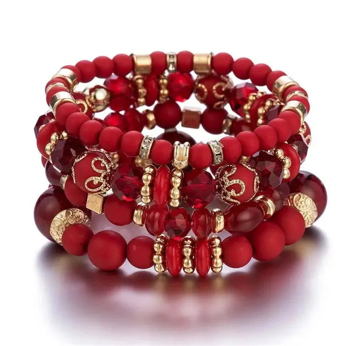4 Piece Boho Strand Bracelet Set For Women With Crystal Beads Heart Charms And Letter Accents