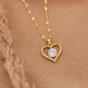 Women's Gold Tone Stainless Steel Heart Necklace With Sparkling Zirconia Pendant Jewelry Gift
