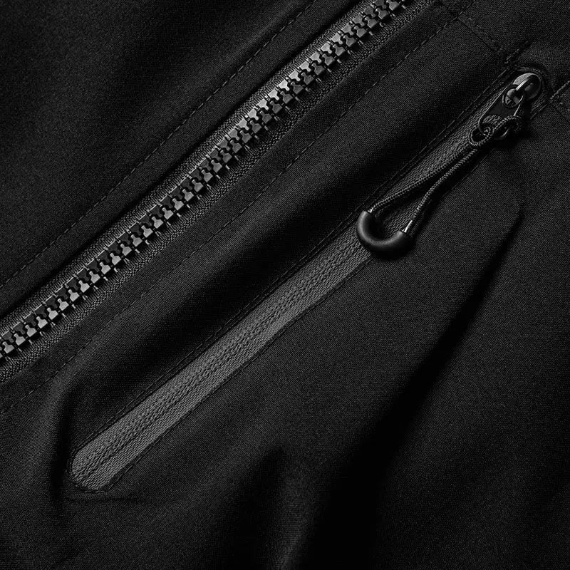 LNGXO waterproof hiking jacket close-up of black fabric and zipper detail