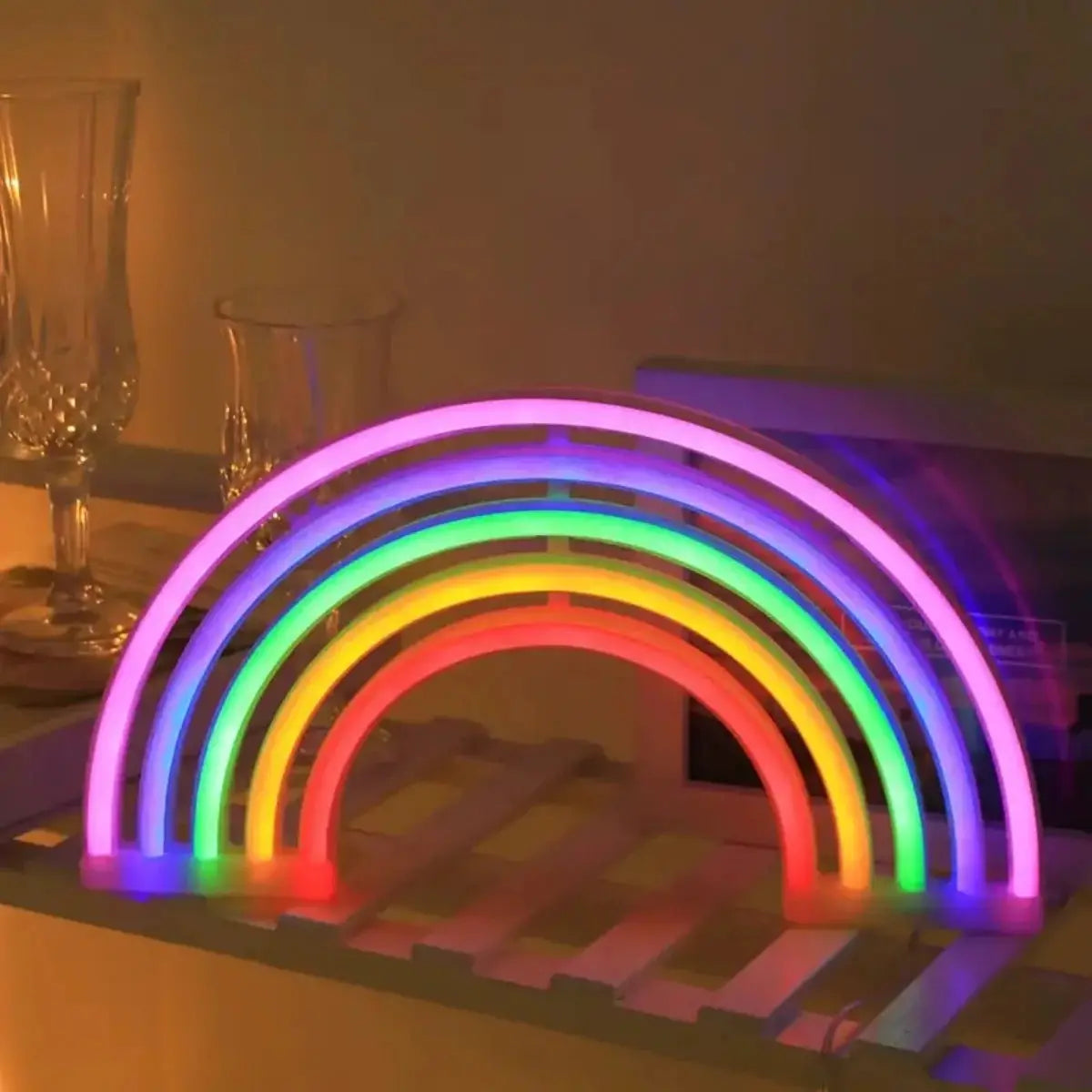 Rainbow neon light lamp with six colorful arches, desktop decorative night lamp.