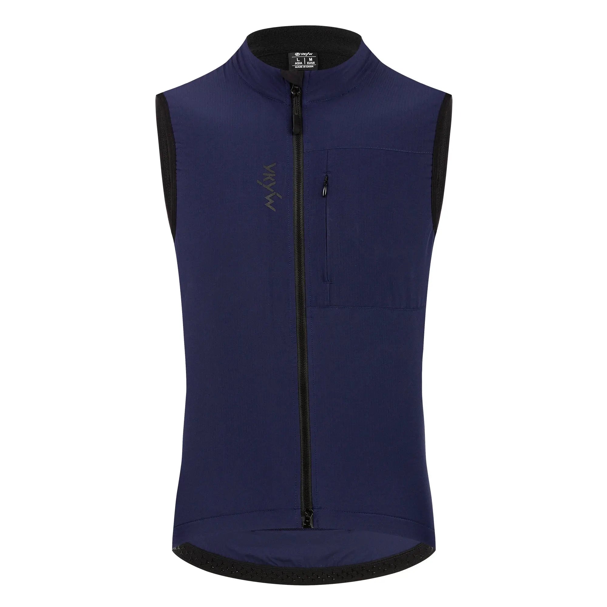 YKYW men's cycling vest in navy gelit thermal fleece, sleeveless windproof windbreaker with front zipper