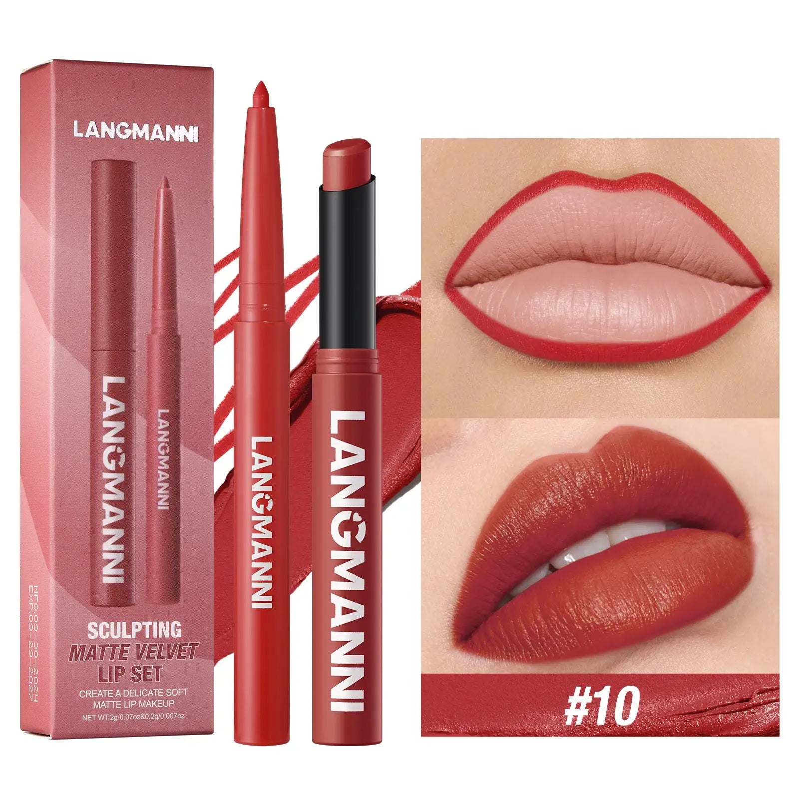 Luxelle Lip Liner and Lipstick Duo Waterproof Smudge Proof Long Lasting Wear Easy to Apply