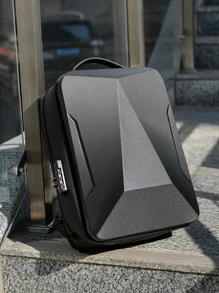 Backpack hard-shell laptop bag, black, expandable, Simples Market men's business travel backpack