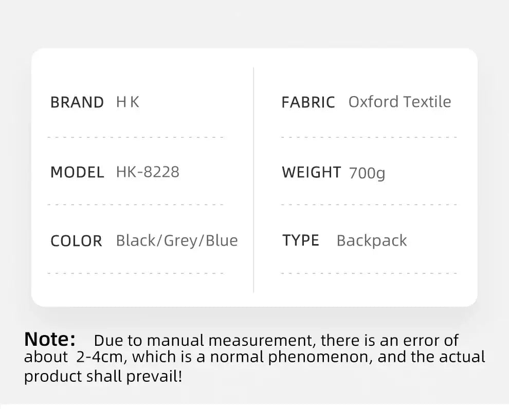 Simples Market HK Slim Backpack for Men, HK-8228, Black/Grey/Blue Oxford Textile, 700g