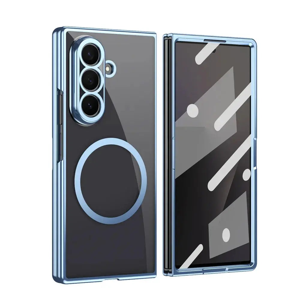 HD Clear Tempered Film Magnetic Phone Case for Samsung Galaxy Z Fold phones, blue frame by Simples Market