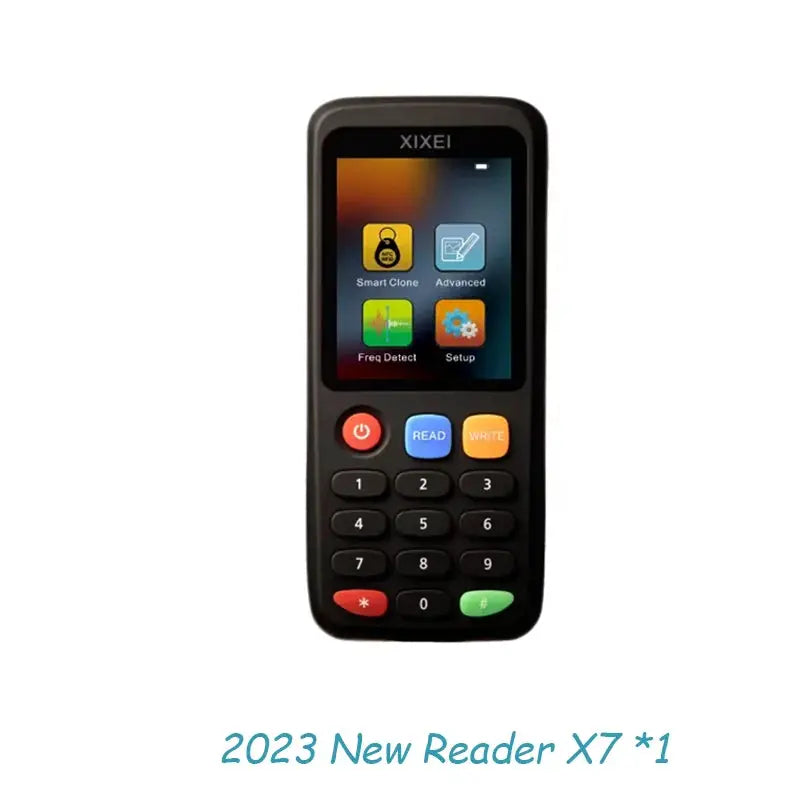 X7 RFID handheld card reader by Simples Market with keypad and color display