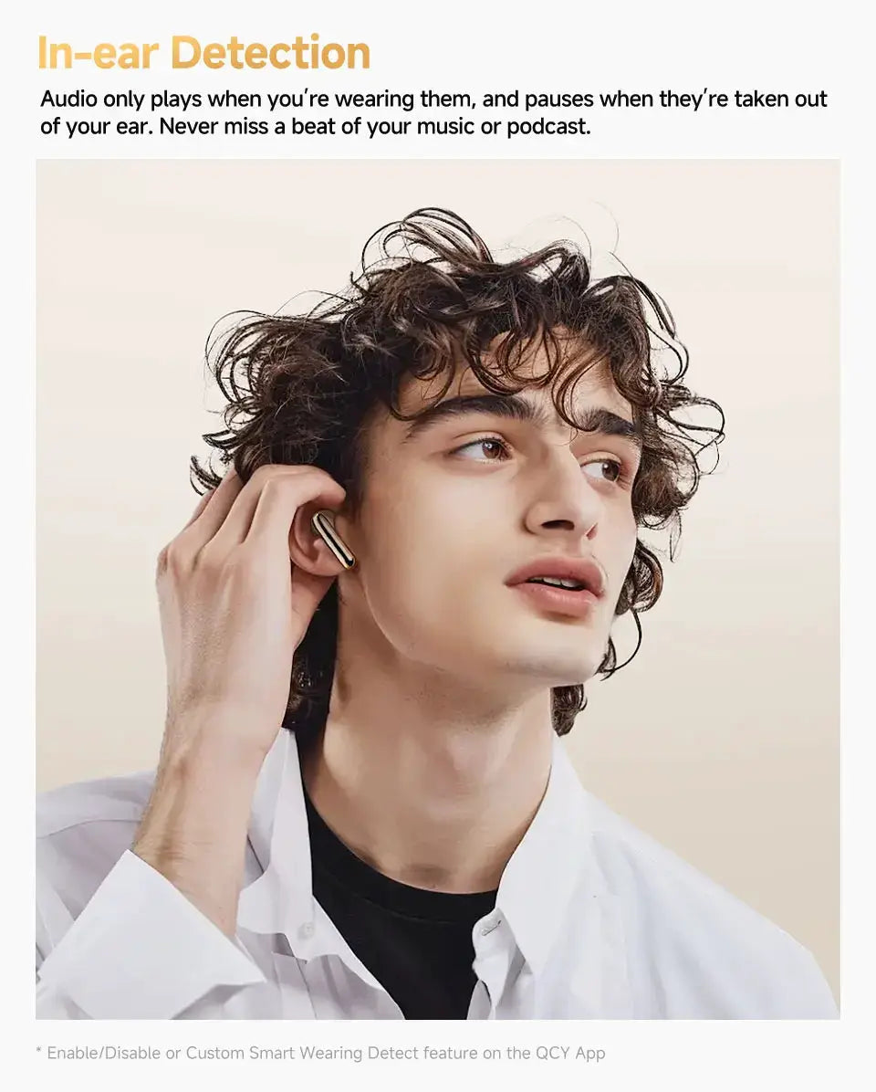 QCY MeloBuds Pro ANC wireless Bluetooth earbuds with gold accent; one earbud shown