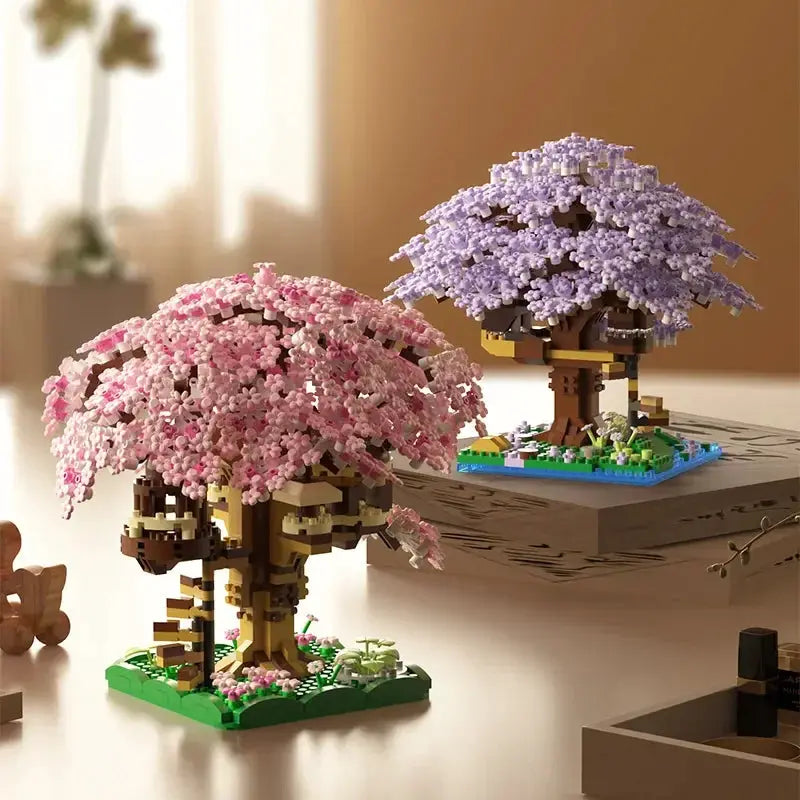 Pink Cherry Tree House Micro Particle Building Blocks Set For Kids Ages 6 And Up Difficult Assembly Classic Model
