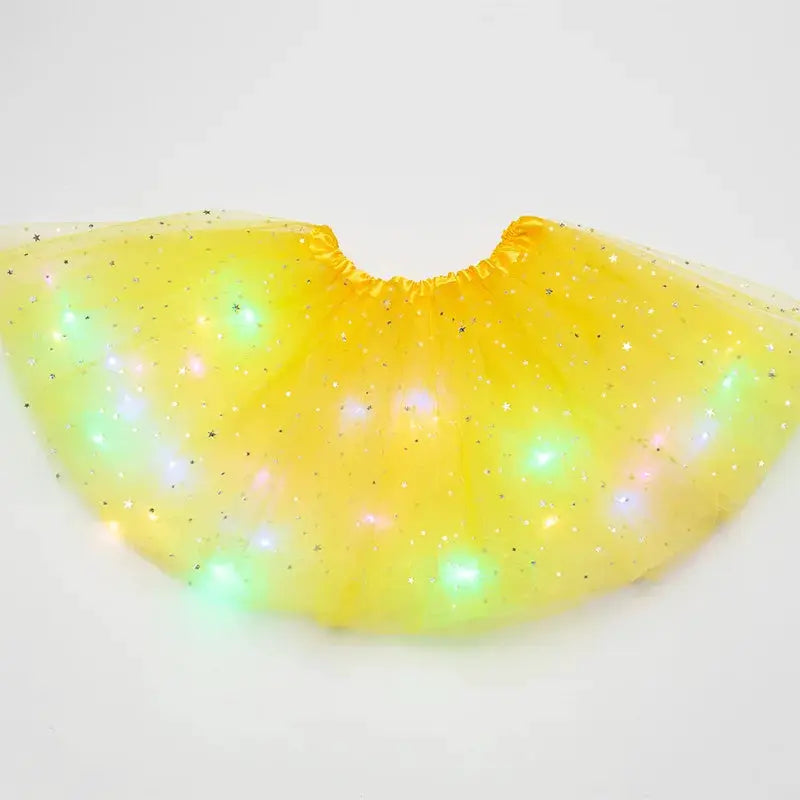 LED glowing yellow tulle star skirt, short tutu with multicolor LEDs by Simples Market