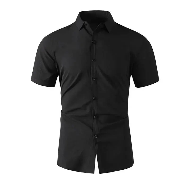 Men's black short-sleeve business casual shirt by Simples Market, solid color