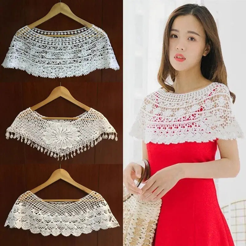 LunaFleur Sunflower Lace Knit Shawl Wrap For Bridal And Evening Wear Elegant Hollow Out Crochet Capelet
