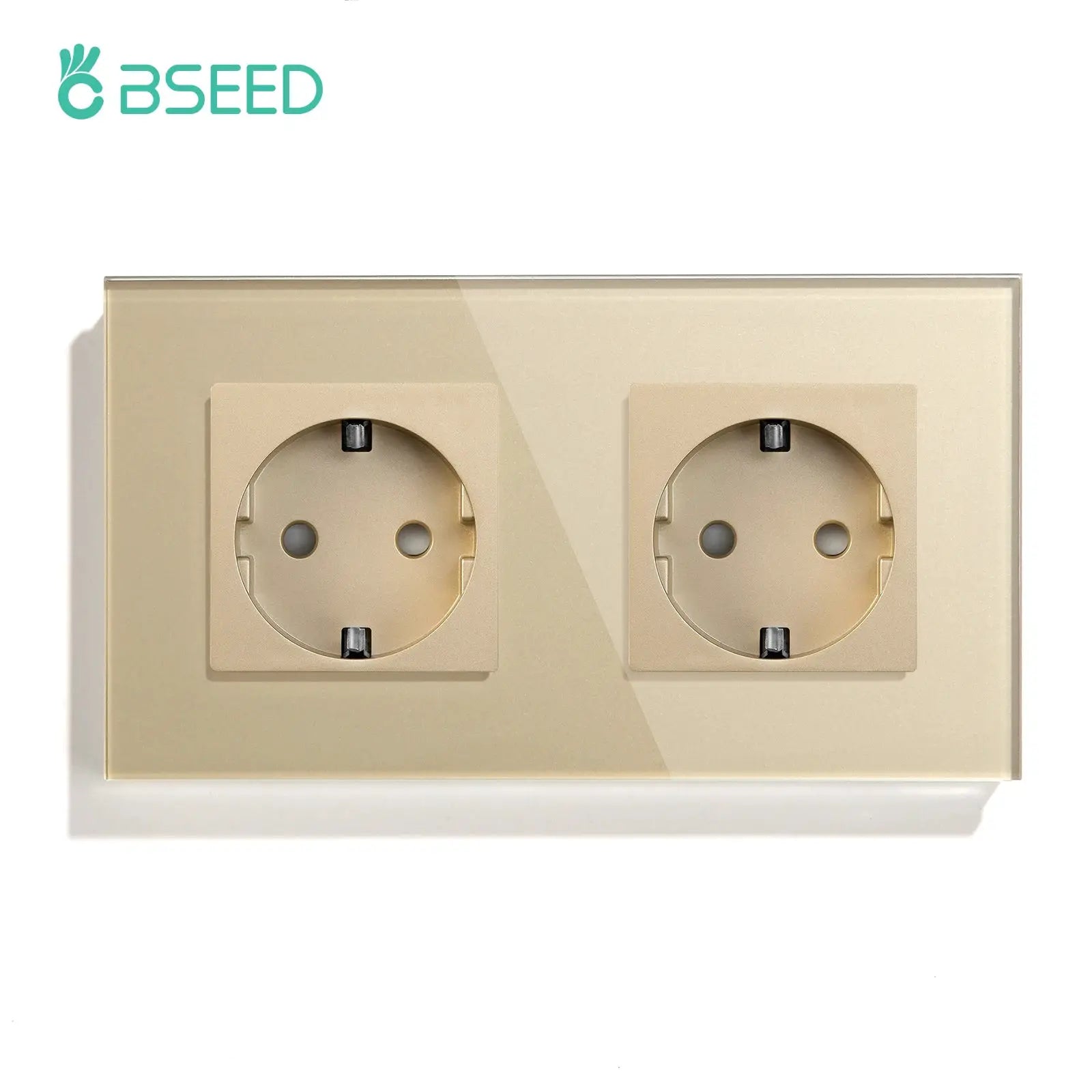BSEED 2-socket EU wall power outlet with beige glass-panel plate