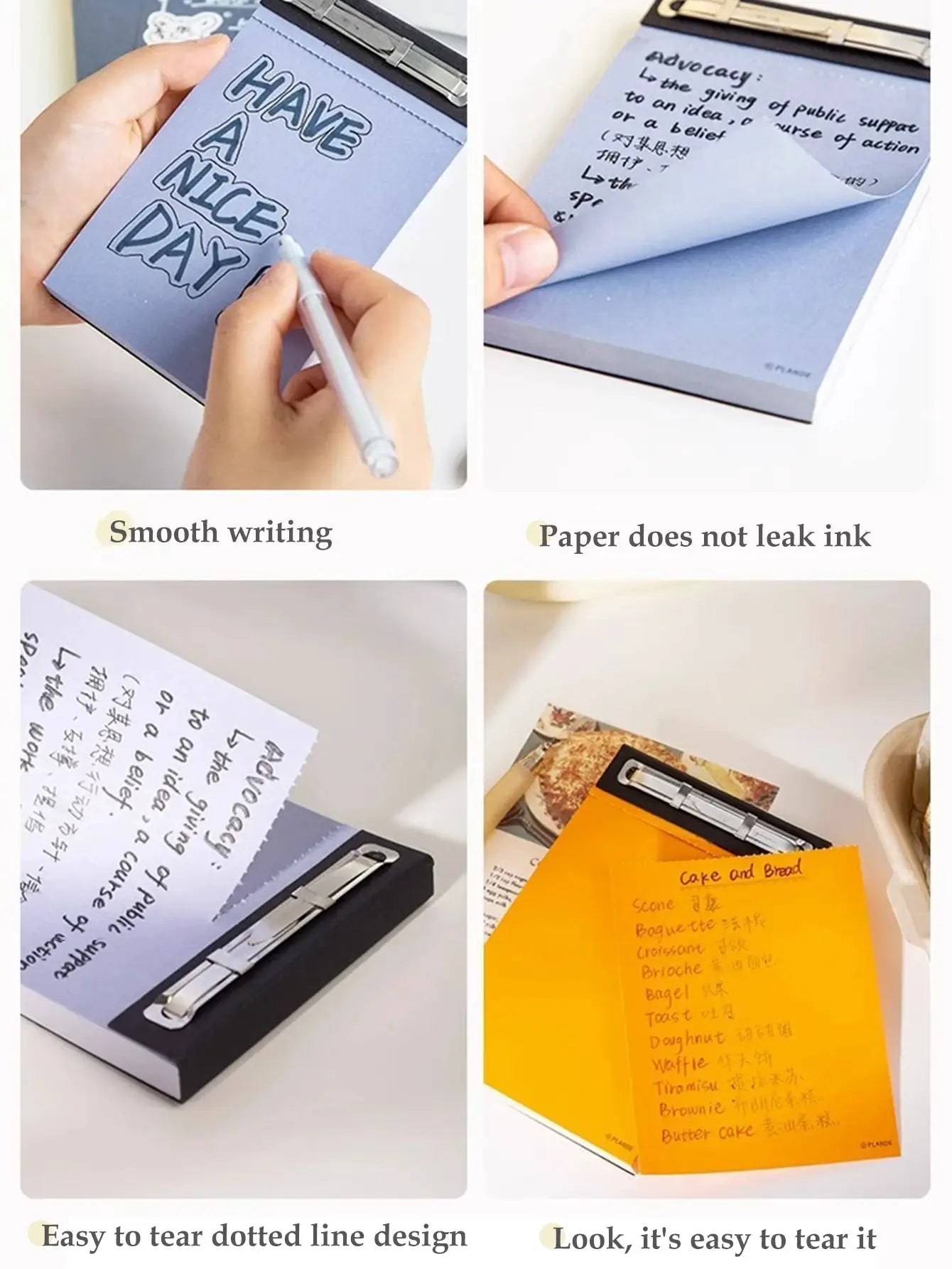 Plande notepad set by Simples Market; four pocket notebooks in blue, white and orange with 75 perforated sheets each