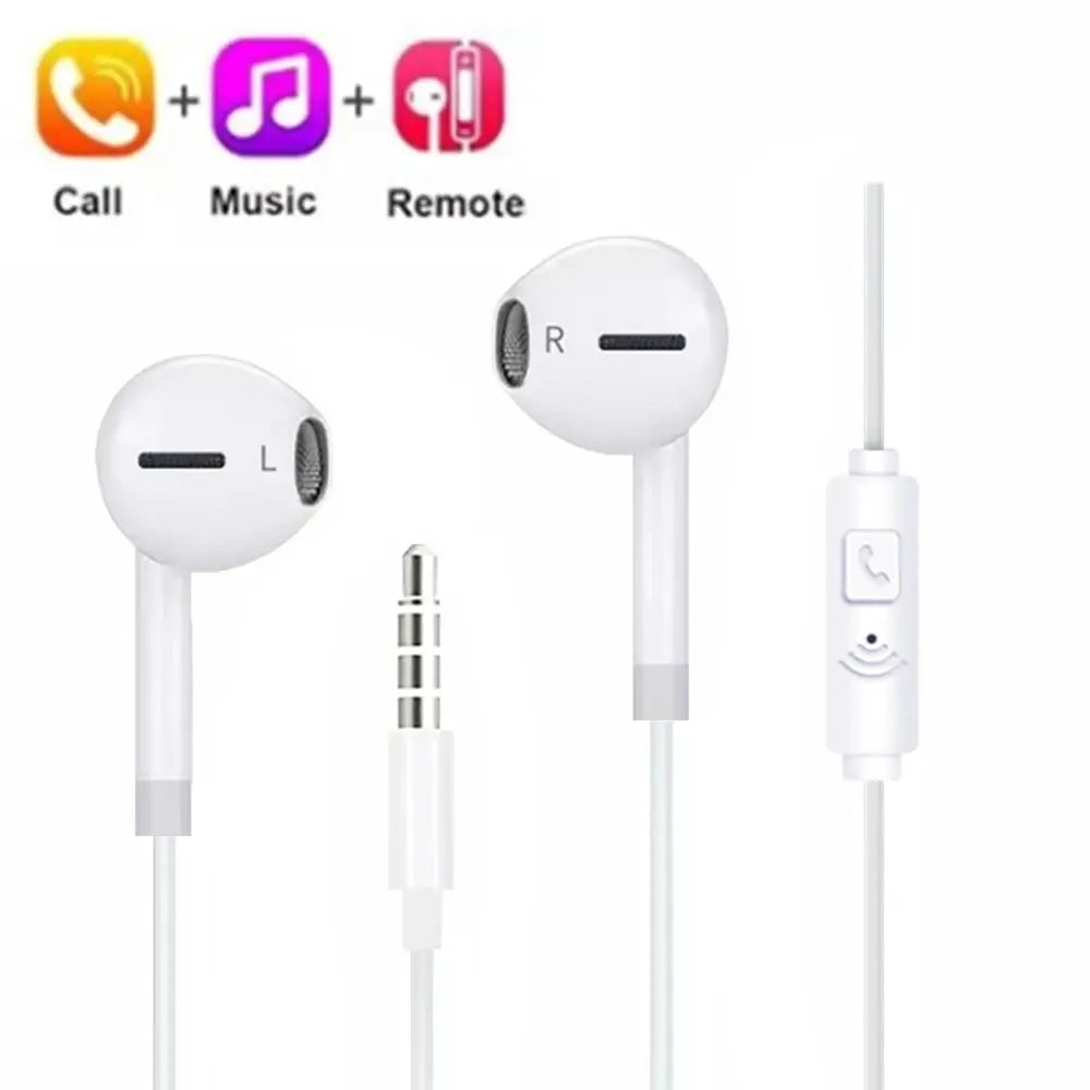Simples Market white wired earbuds with 3.5mm stereo plug and inline remote