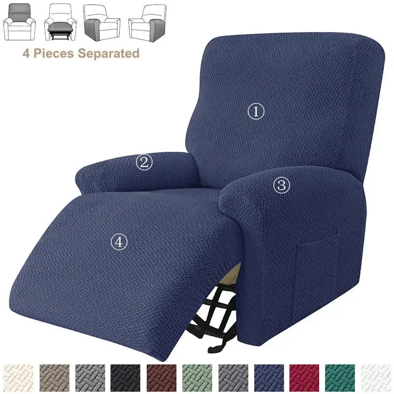 Simples Market jacquard stretch recliner slipcover, blue, 4-piece split-armchair set with elastic non-slip fit