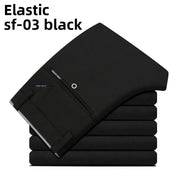 Stack of men's elastic waist dress pants, black, wrinkle-resistant, slim-fit business chinos, Simples Market