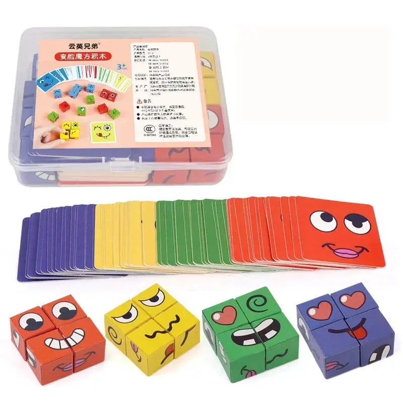 Kids Face Change Cube Game Montessori Expression Puzzle Building Blocks Educational Toy For Early Learning