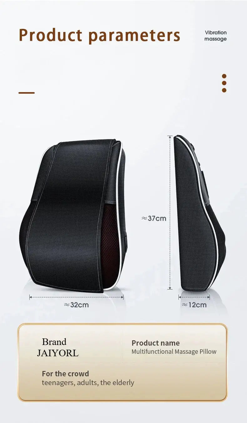 Multifunctional massage pillow, black with white trim; neck and back shiatsu with heating and vibrating massage, JAIYORL