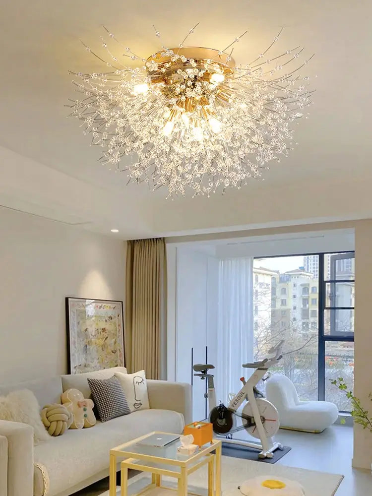 IRALAN crystal LED ceiling lamp with 3-color changing light, modern living room chandelier