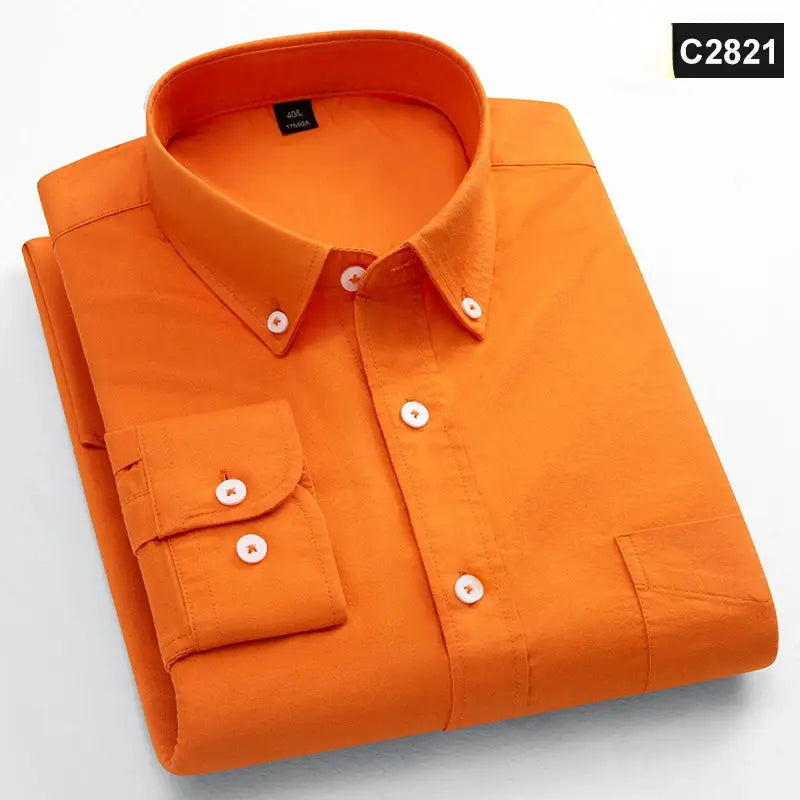 Classic Fit men's orange 100% cotton long-sleeve shirt with single chest pocket by Simples Market
